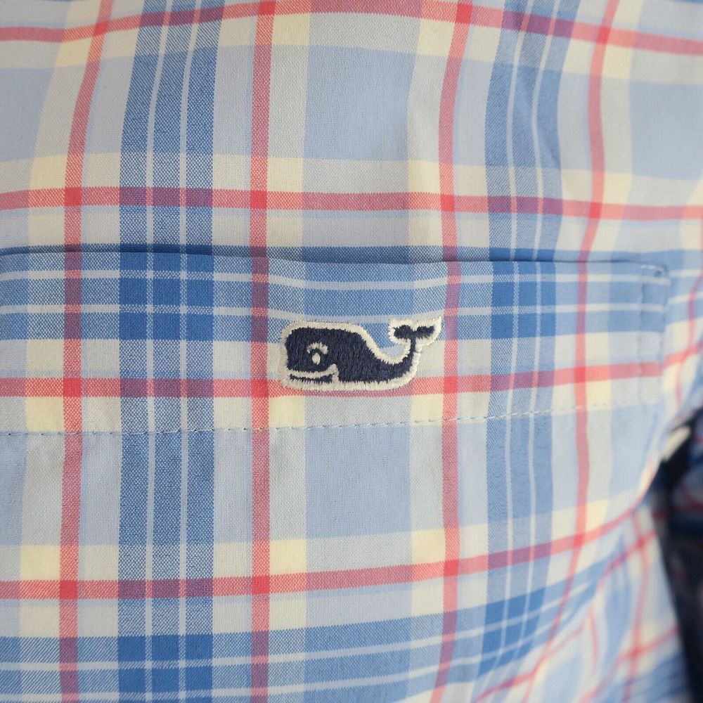 Vineyard Vines On the Go Performance Long Sleeve Button Up Shirt Mens S Blue Red - Picture 5 of 7